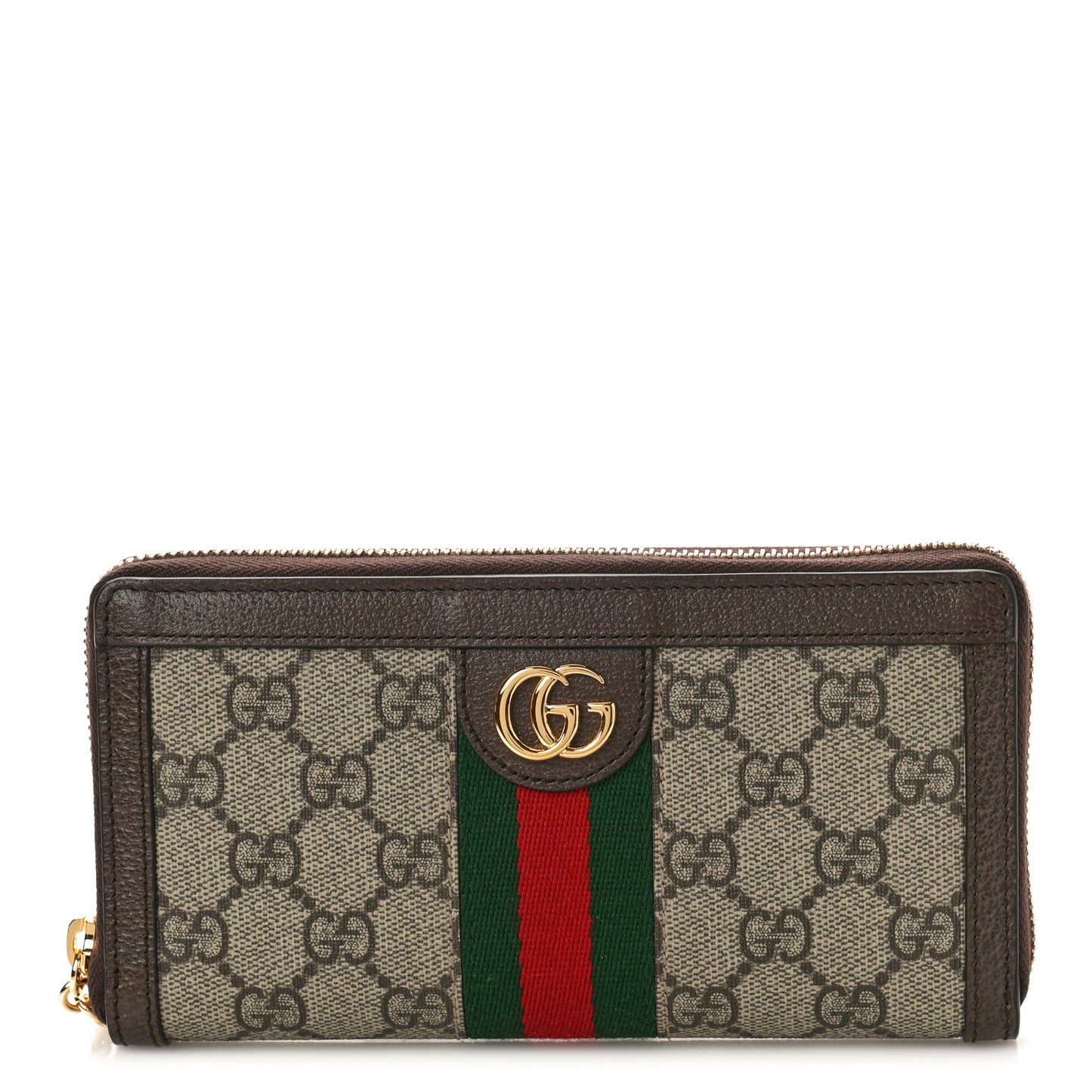GG Supreme Monogram Web Ophidia Zip Around Wallet Brown
