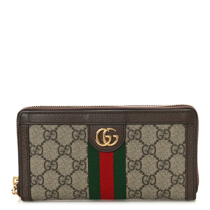 Gucci GG Supreme Monogram Web Ophidia Zip Around Wallet Brown 1 of 9