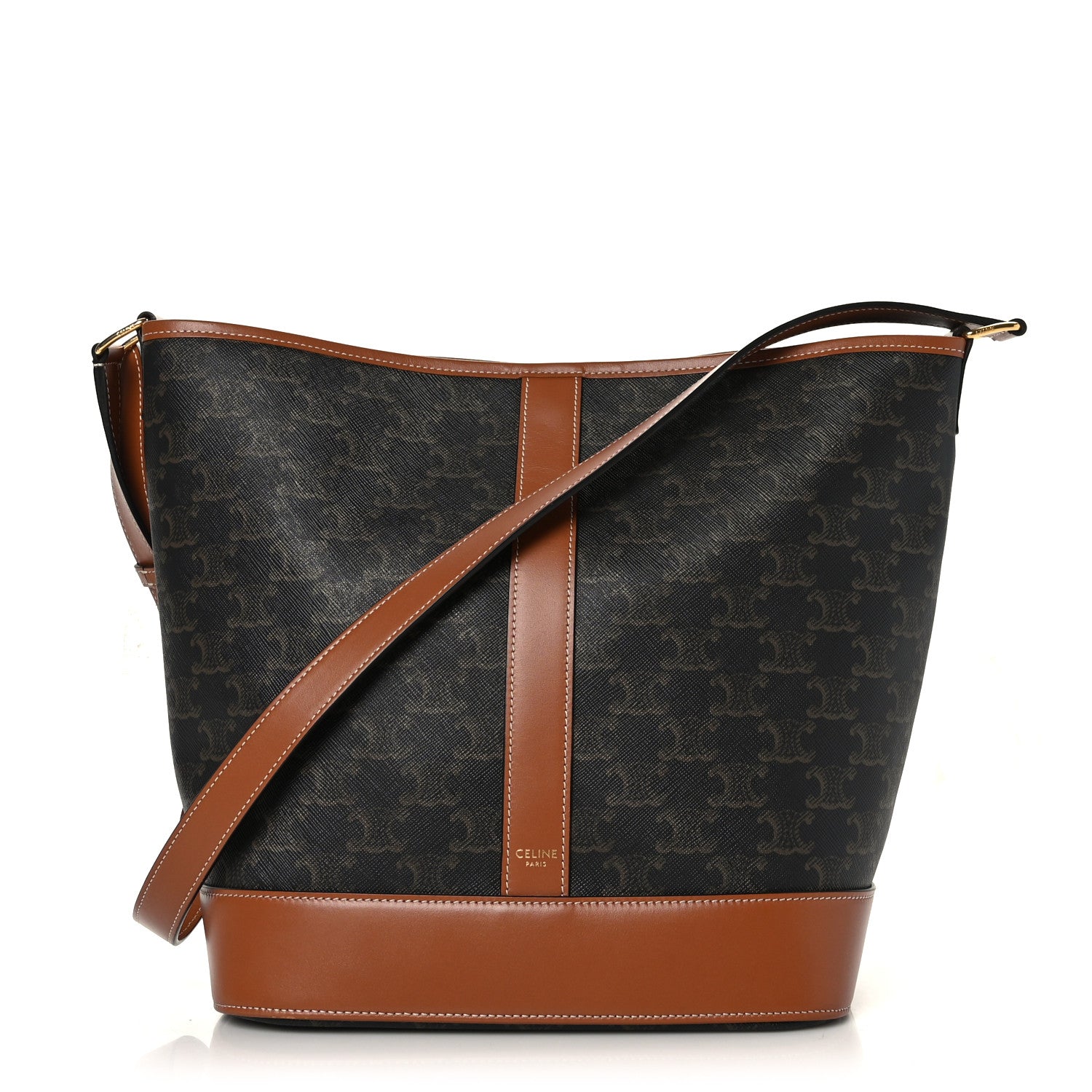Celine Triomphe Canvas Calfskin Medium Bucket Bag Tan 1 of 10