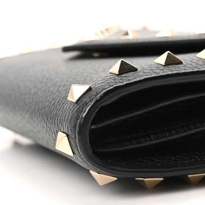 Valentino Garavani Pebbled Calfskin Rockstud Envelope Wallet on Chain Black 9 of 9