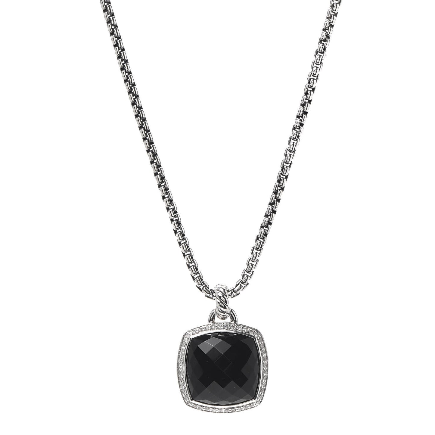 Sterling Silver 14K Yellow Gold Diamond Black Onyx 17mm Albion Pendant Necklace