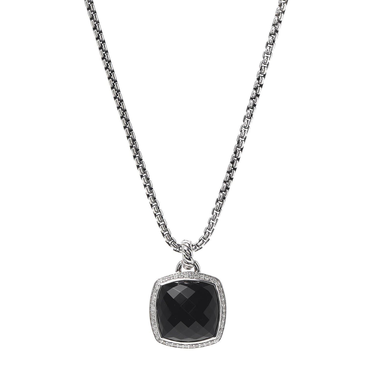David Yurman Sterling Silver 14K Yellow Gold Diamond Black Onyx 17mm Albion Pendant Necklace 1 of 5