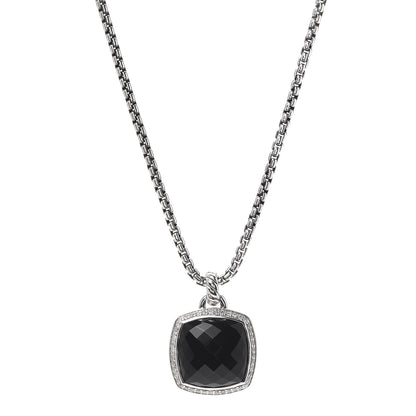 David Yurman Sterling Silver 14K Yellow Gold Diamond Black Onyx 17mm Albion Pendant Necklace 1 of 5