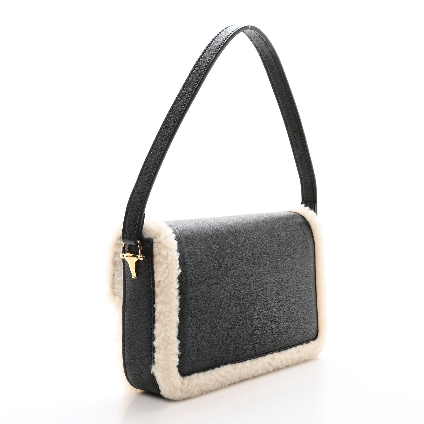 Sakai Be Green Calfskin Shearling Mini Horsebit 1955 Shoulder Bag Black