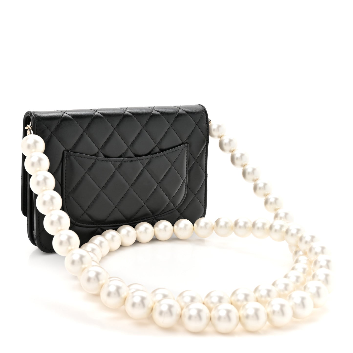 Lambskin Quilted Pearl Wallet On Chain WOC Light Pink Black