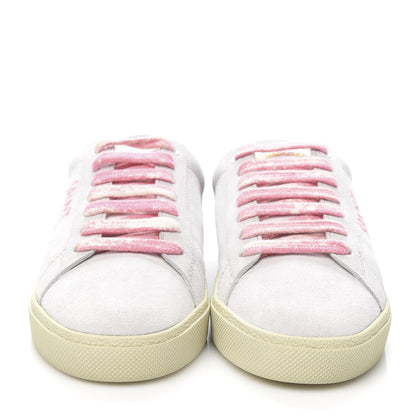 Saint Laurent Distressed Suede Court Classic Sneakers 35 White Pink 2 of 10