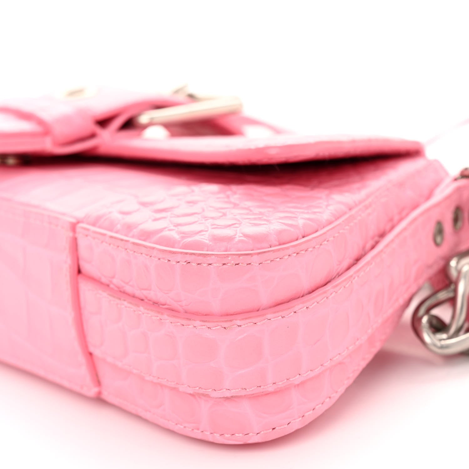 Balenciaga Calfskin Crocodile Embossed Small Lindsay Shoulder Bag Sweet Pink 10 of 12