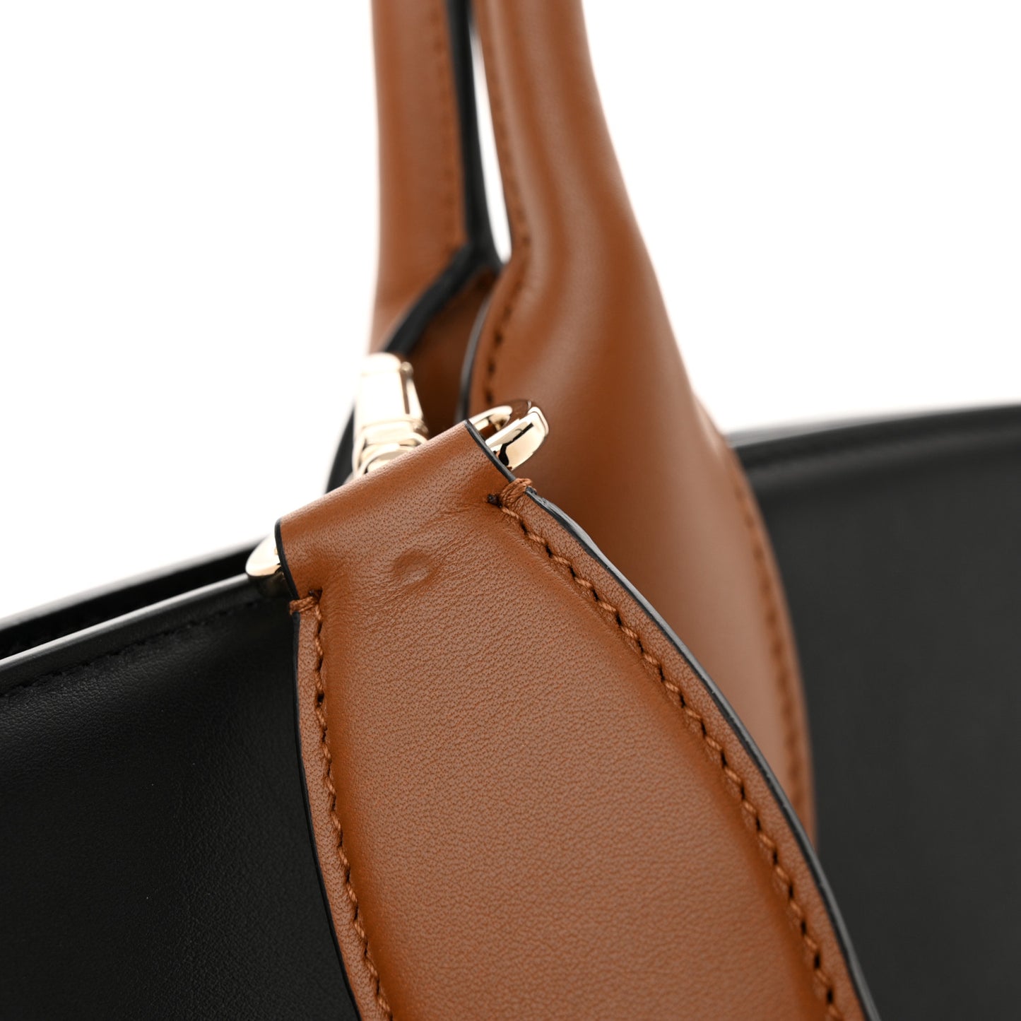 Calfskin Woven Large Studio Top Handle Bag Tan Black