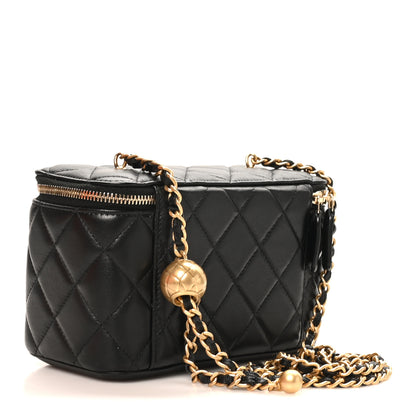 Chanel Lambskin Quilted Pearl Crush Small Vanity Case With Chain Black 3 of 11