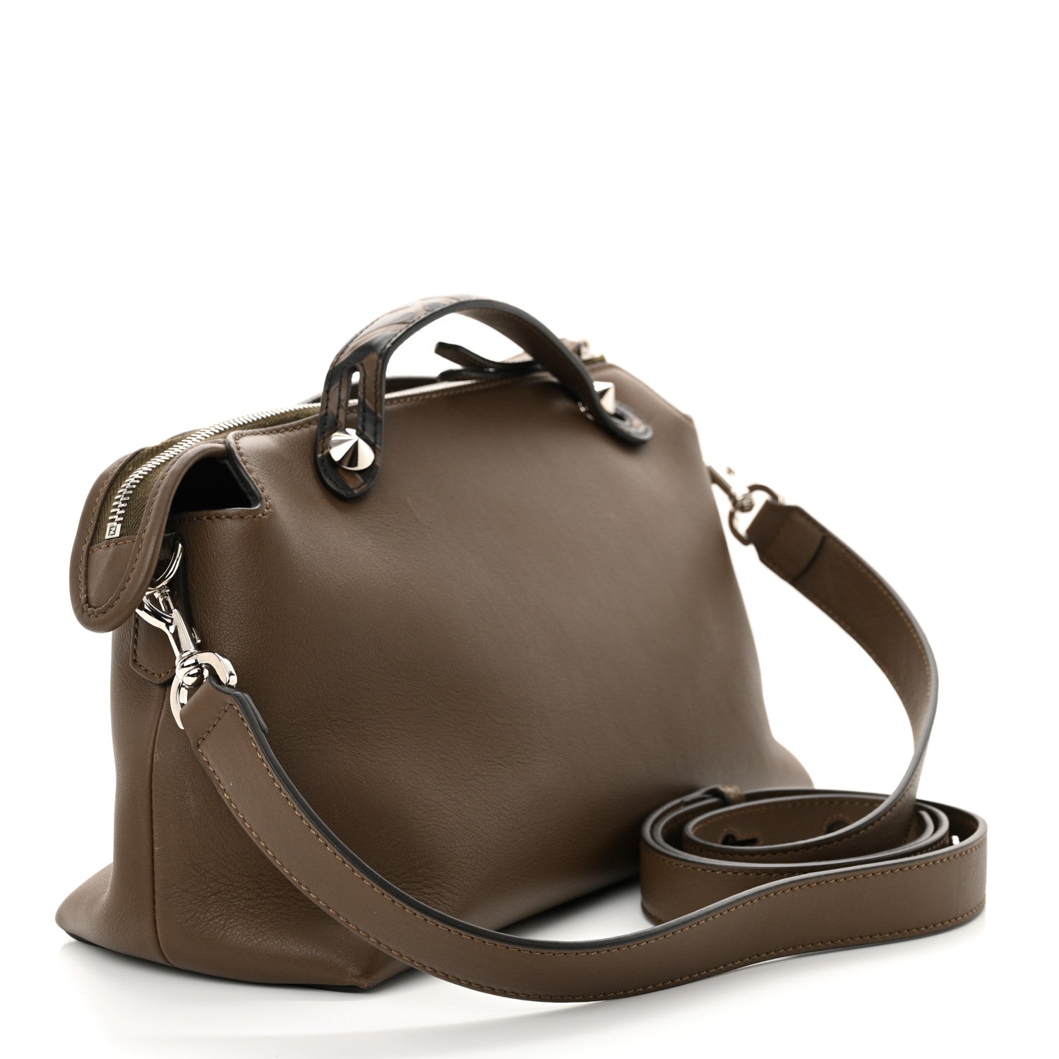 Fendi Vitello Dolce Bi-Color FF 1974 Embossed Medium By The Way Boston Bag Maya Black 3 of 11