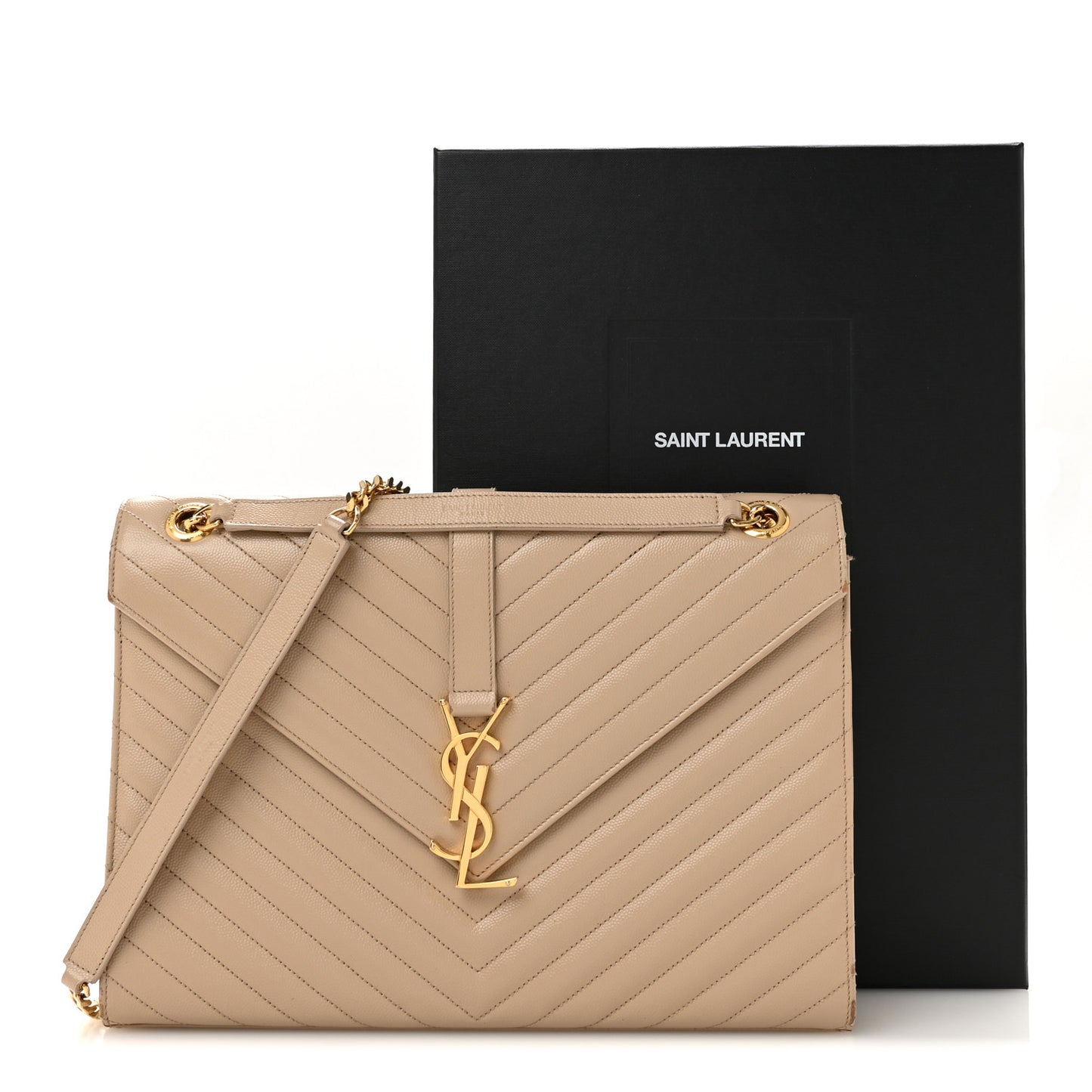 Grain De Poudre Matelasse Chevron Large Monogram Satchel Dark Beige