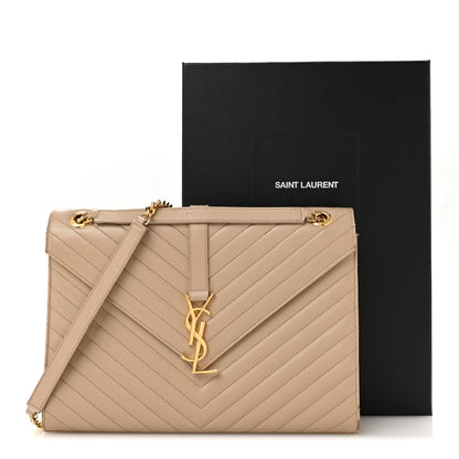 Saint Laurent Grain De Poudre Matelasse Chevron Large Monogram Satchel Dark Beige 16 of 16