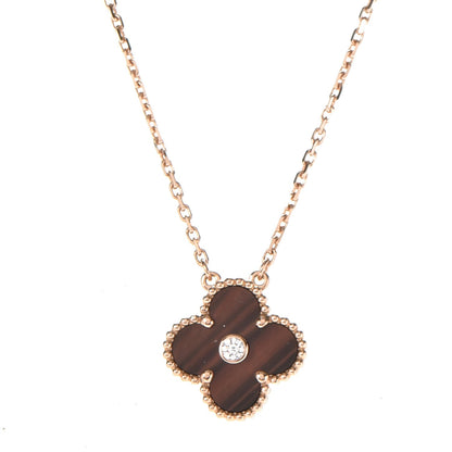 Van Cleef & Arpels 18K Rose Gold Diamond Carnelian Vintage Alhambra Pendant Necklace 3 of 9