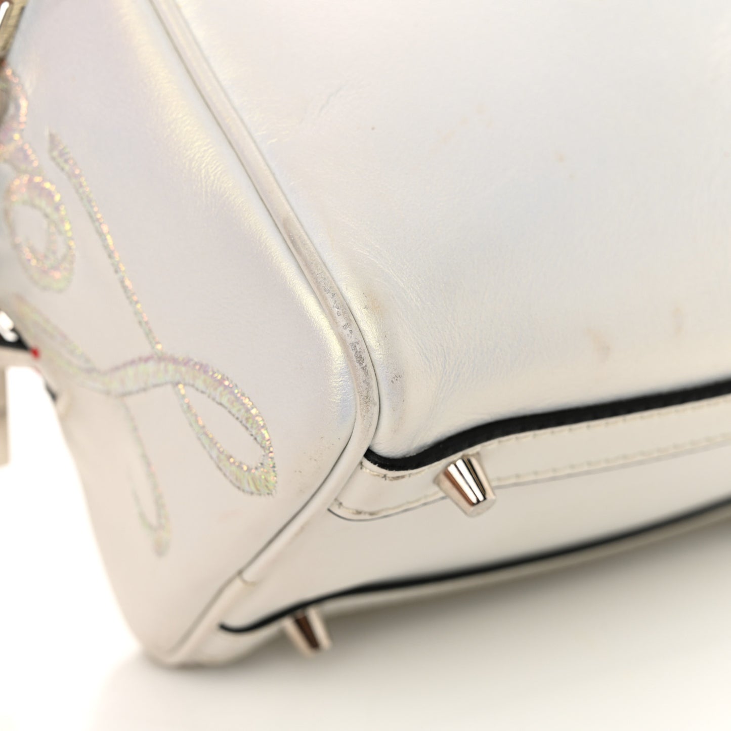 Iridescent Calfskin Paris Nano Collage Marie Jane Tote White