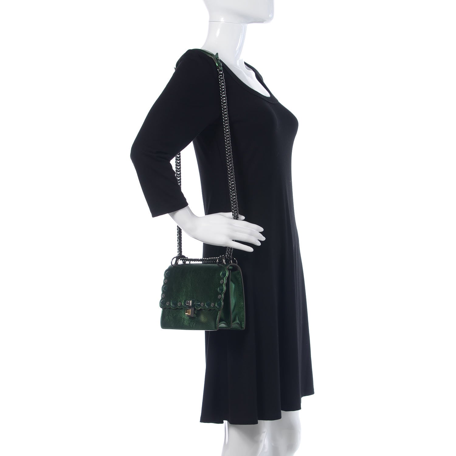 Fendi Vitello Catalan Mirror Scalloped Multi Studded Small Kan I Shoulder Bag Green 2 of 10