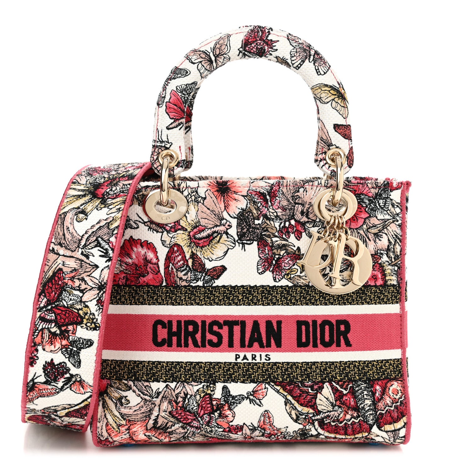 Christian Dior Canvas Embroidered Butterfly Print Medium Lady D-Lite Multicolor 1 of 14