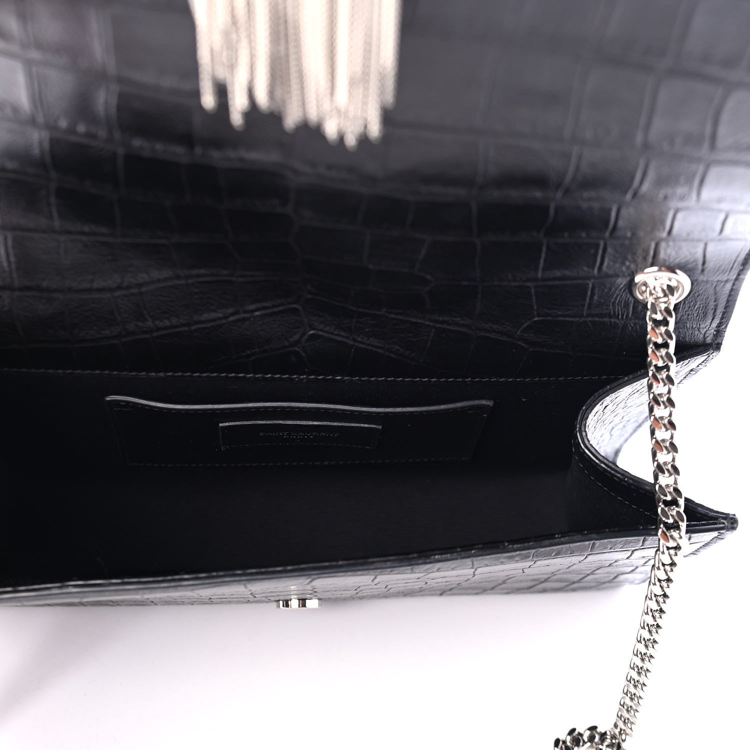 Saint Laurent Calfskin Crocodile Embossed Medium Classic Monogram Kate Tassel Satchel Black 4 of 5