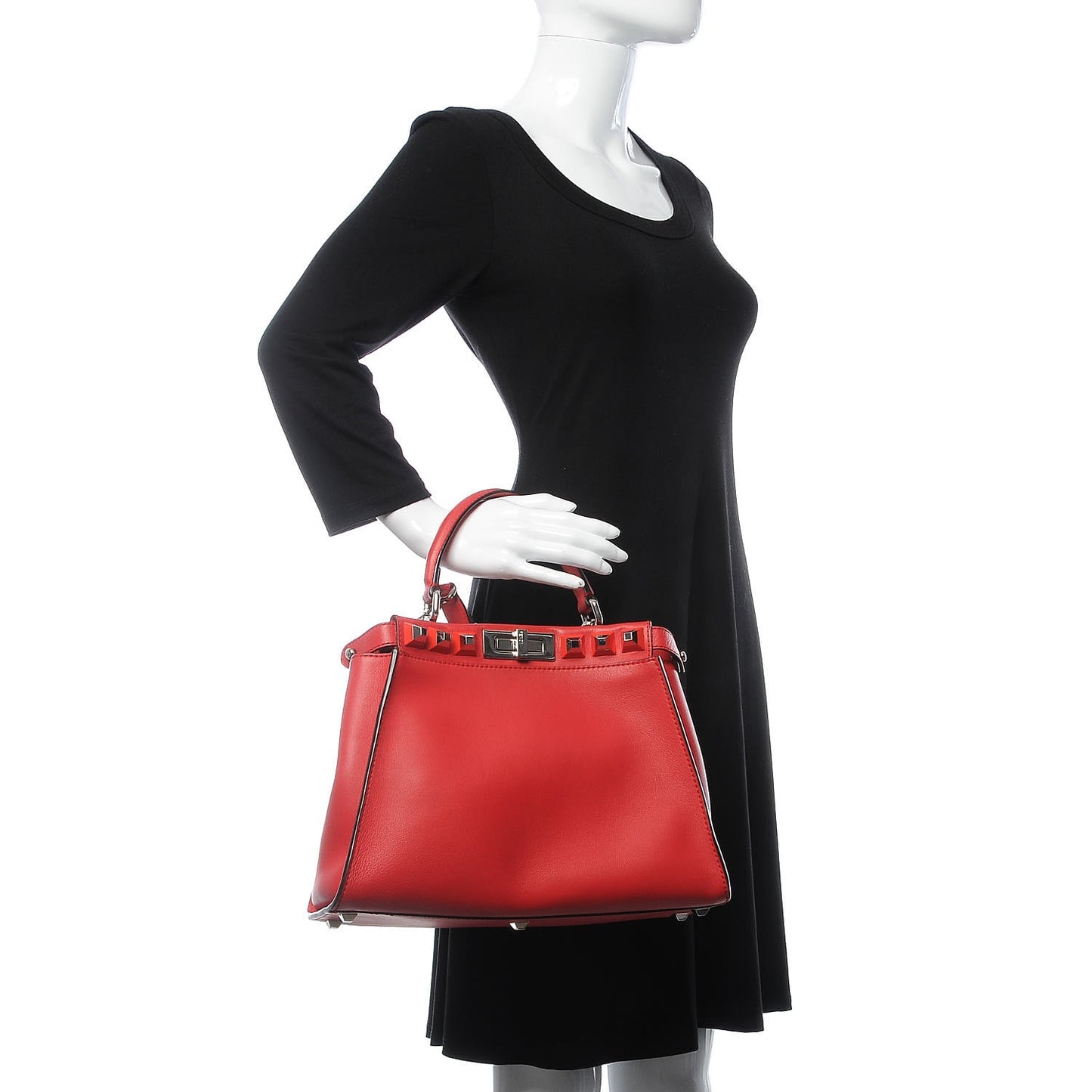 Vitello Seta Studded Medium Peekaboo Iconic Satchel Fiamma