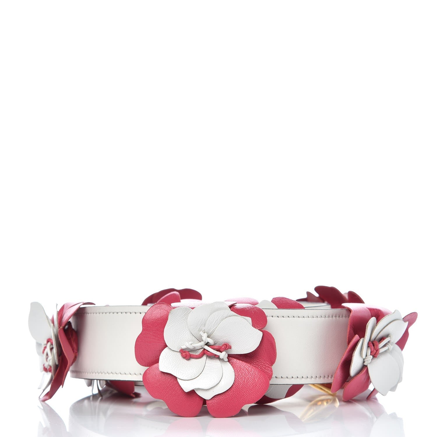 Prada Calfskin Flower Shoulder Strap Pink White 5 of 5