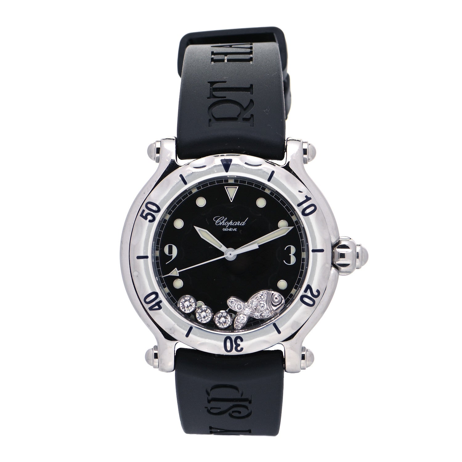Chopard Stainless Steel Rubber Diamond 38mm Happy Sport Fish Quartz Watch Black 1 of 5