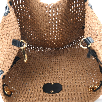 Gucci Raffia Effect Large GG Marmont Shoulder Tote Bag Natural Black 5 of 9