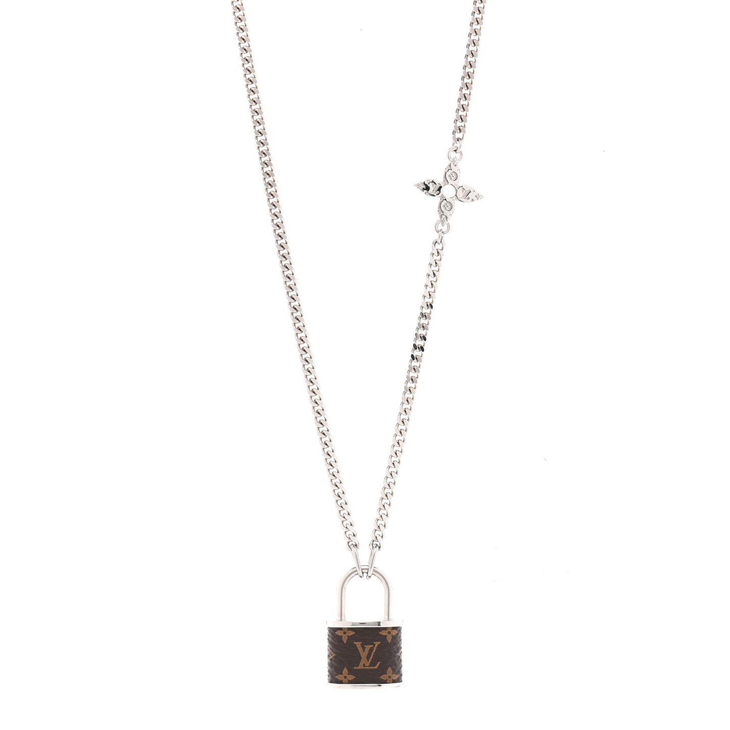 Monogram Lock Pendant Necklace Silver
