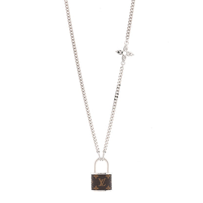 Louis Vuitton Monogram Lock Pendant Necklace Silver 1 of 6