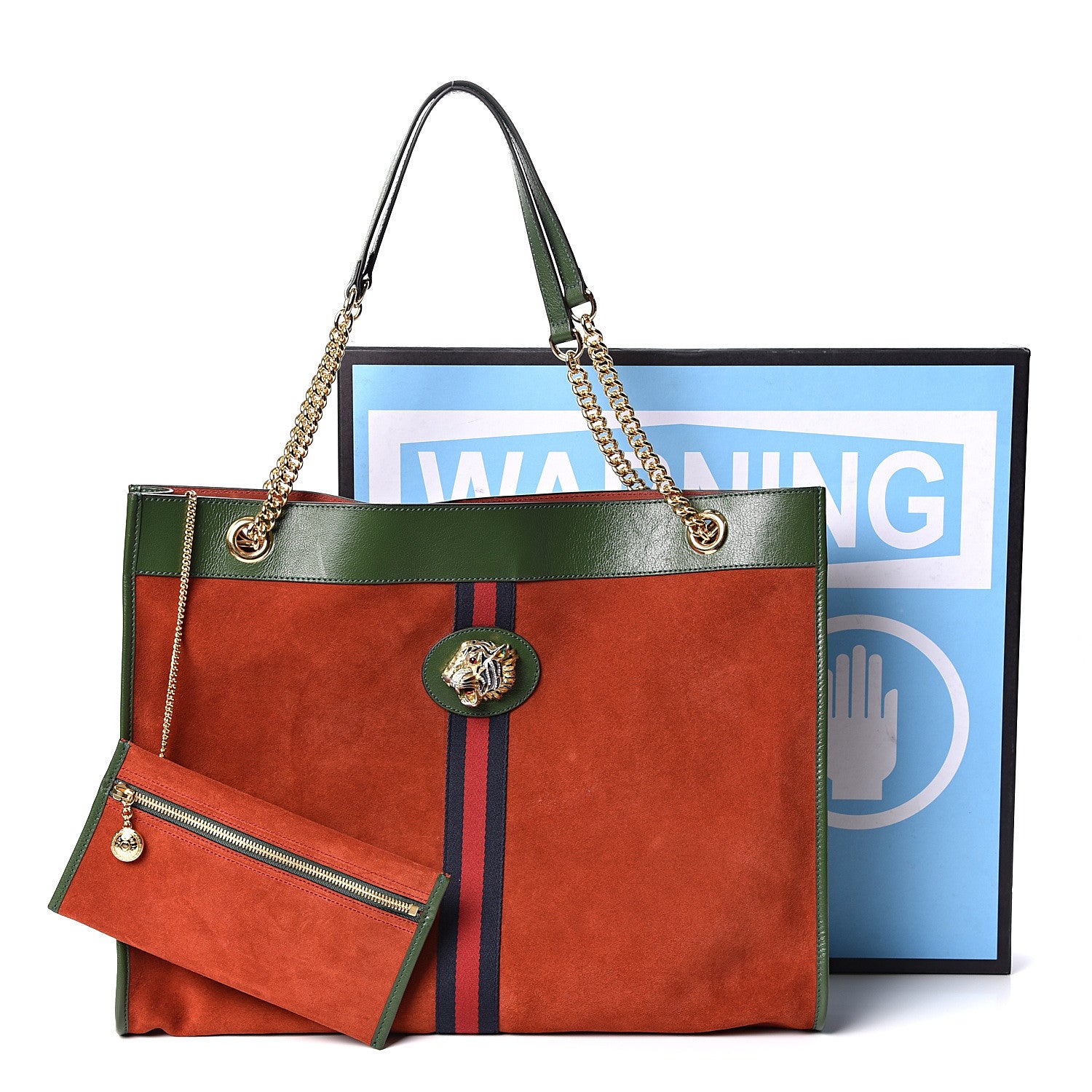 Gucci Suede Calfskin Large Rajah Chain Tote Hibiscus Red Green 10 of 10