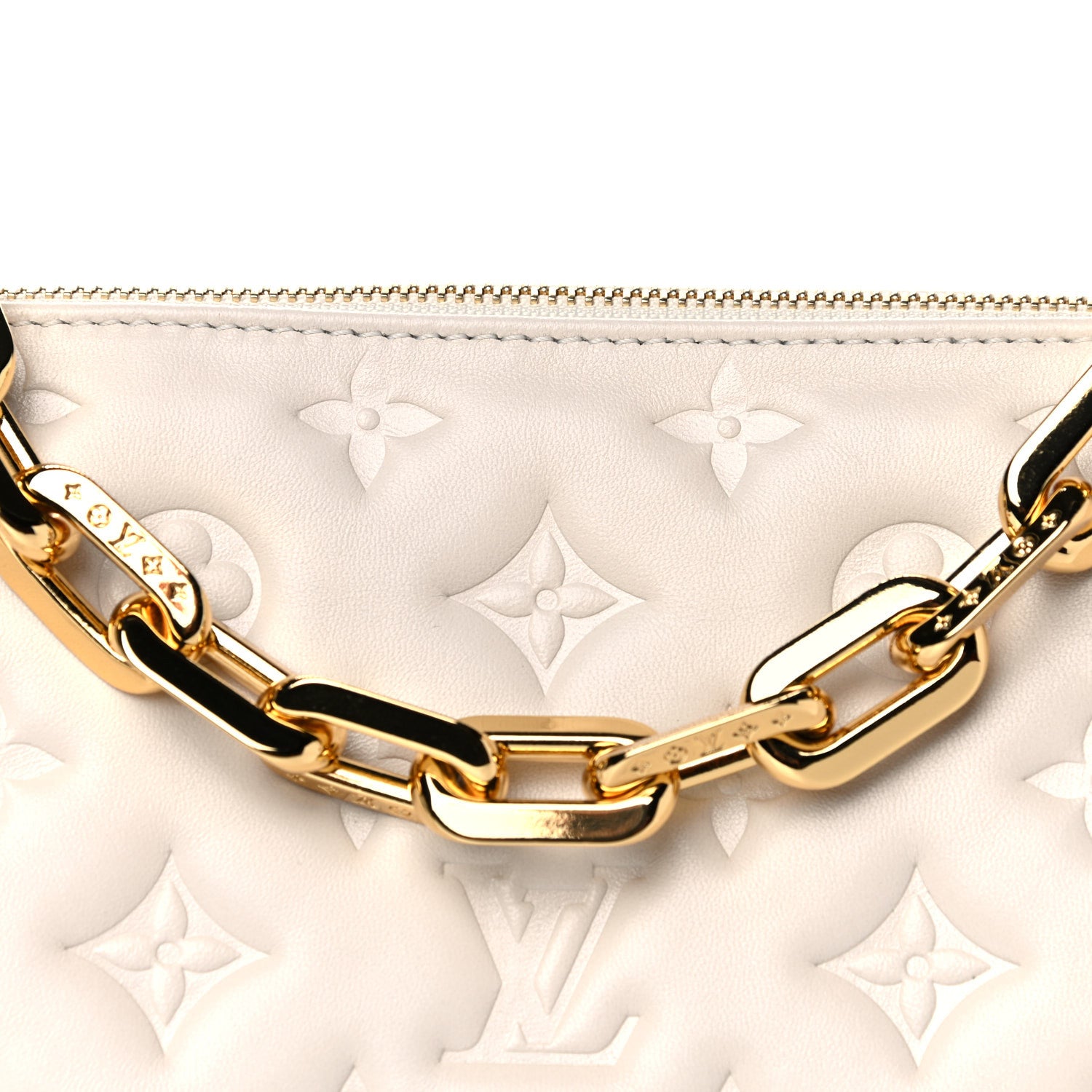 Louis Vuitton Lambskin Embossed Monogram Coussin PM Cream 6 of 9
