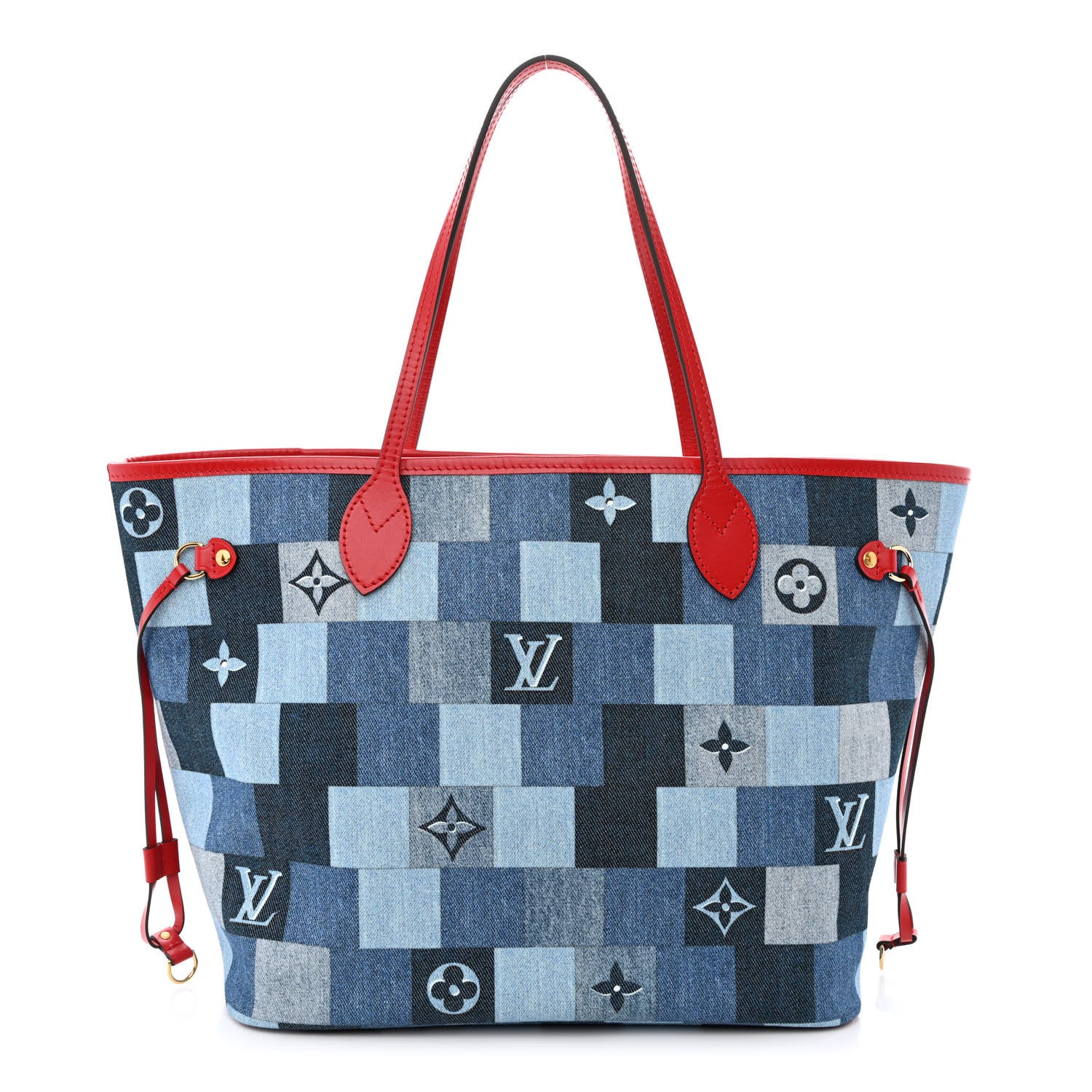Louis Vuitton Denim Damier Monogram Patchwork Neverfull Blue Rouge 3 of 14