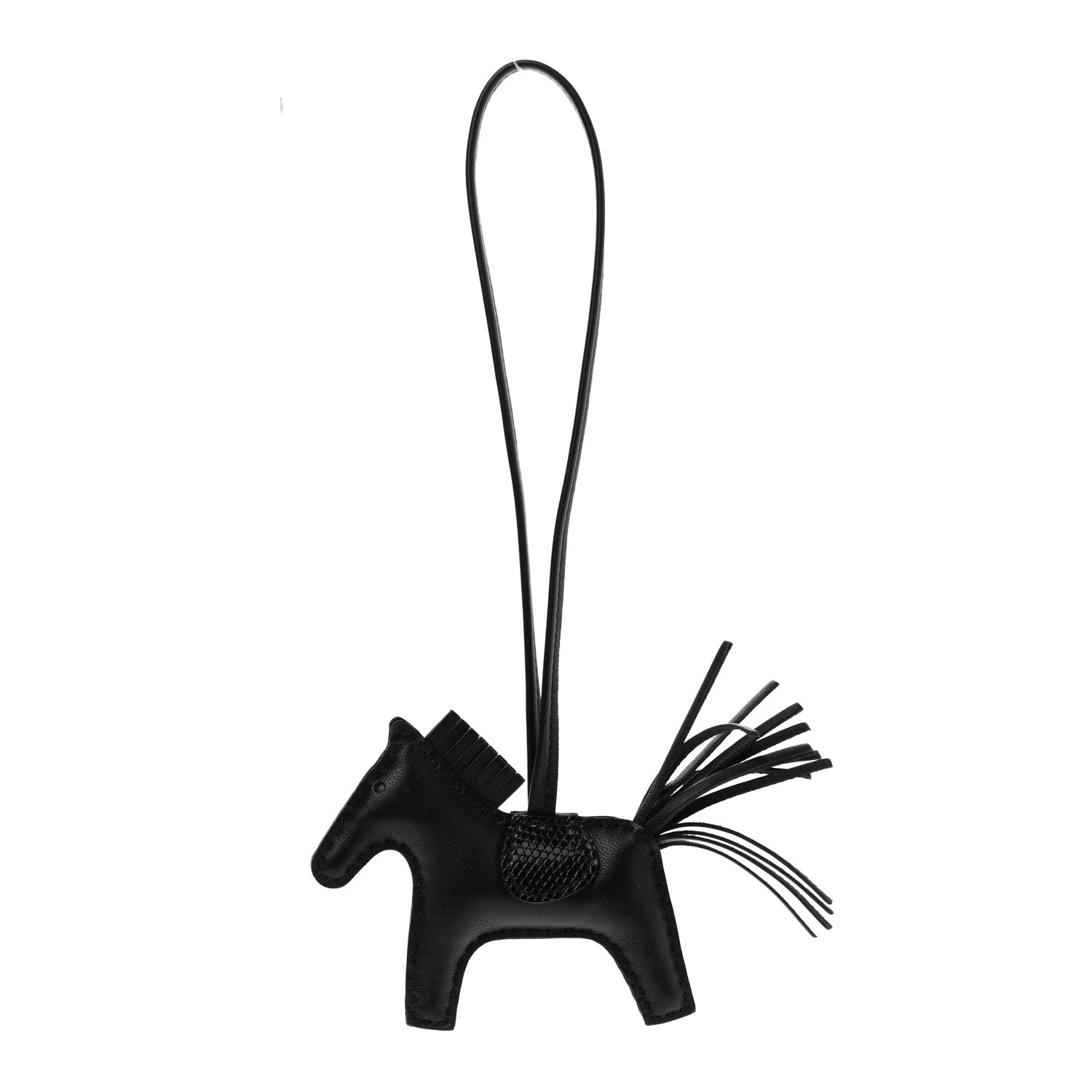 Hermes Milo Lambskin Lizard Touch Grigri Rodeo Horse Bag Charm PM So Black 1 of 5