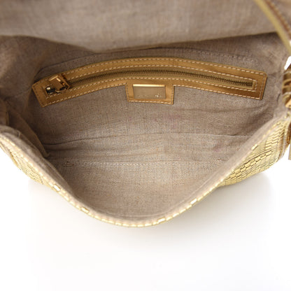 Fendi Canvas Metallic Calfskin Woven FF Baguette Gold 5 of 14