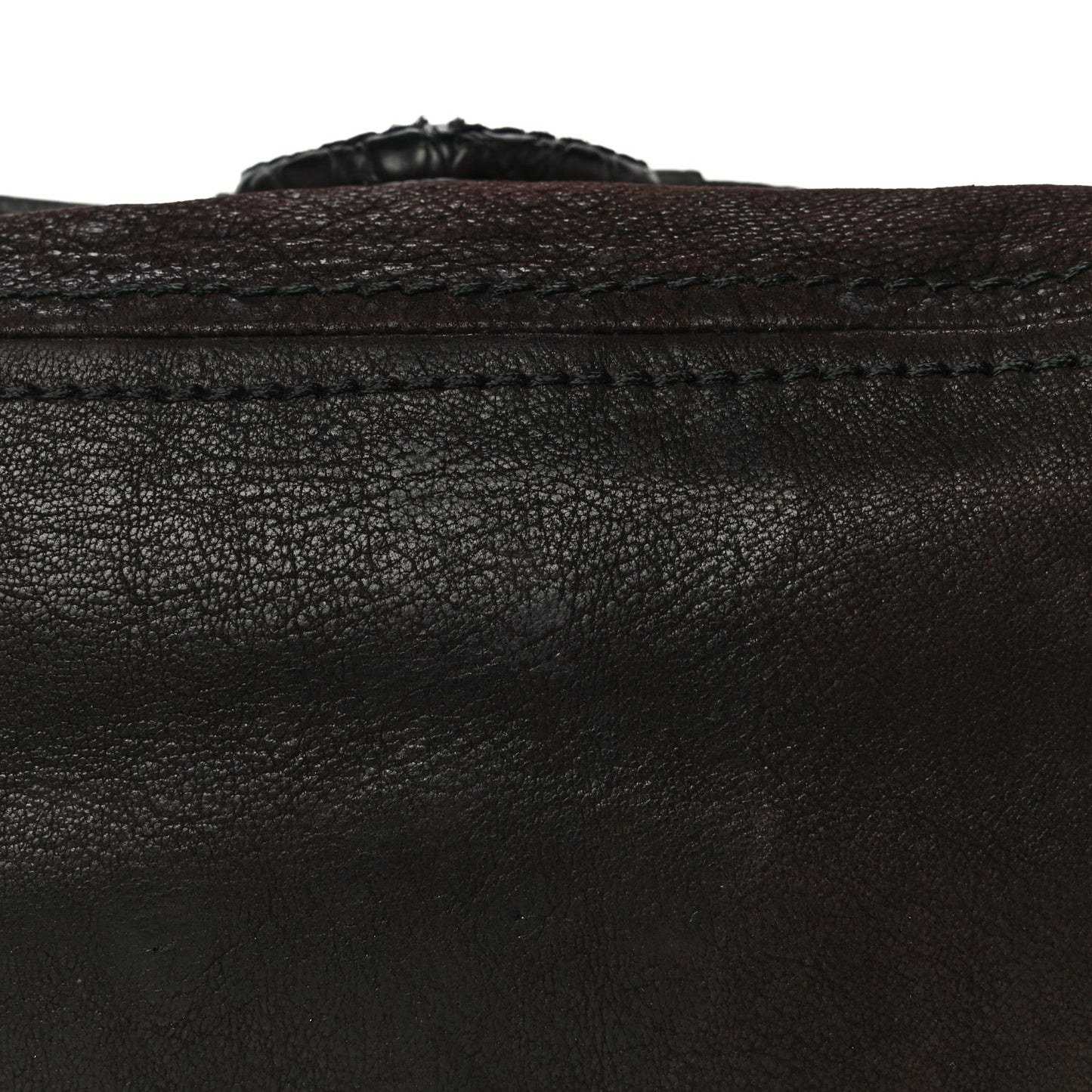 Goatskin Crocodile Embossed Flap Shoulder Bag Dark Brown