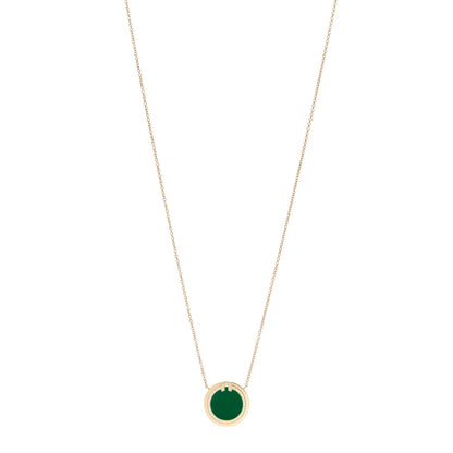 Tiffany 18K Yellow Gold Diamond Green Agate T Circle Pendant Necklace 1 of 5