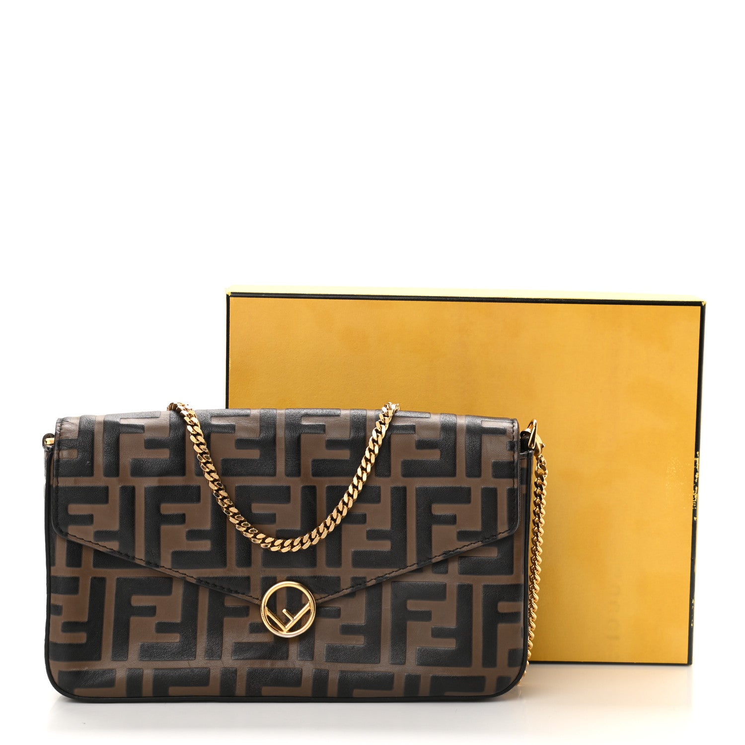 Fendi Vitello Soft F is Fendi Bi-Color FF 1974 Embossed Envelope Wallet on Chain Maya Black 11 of 11
