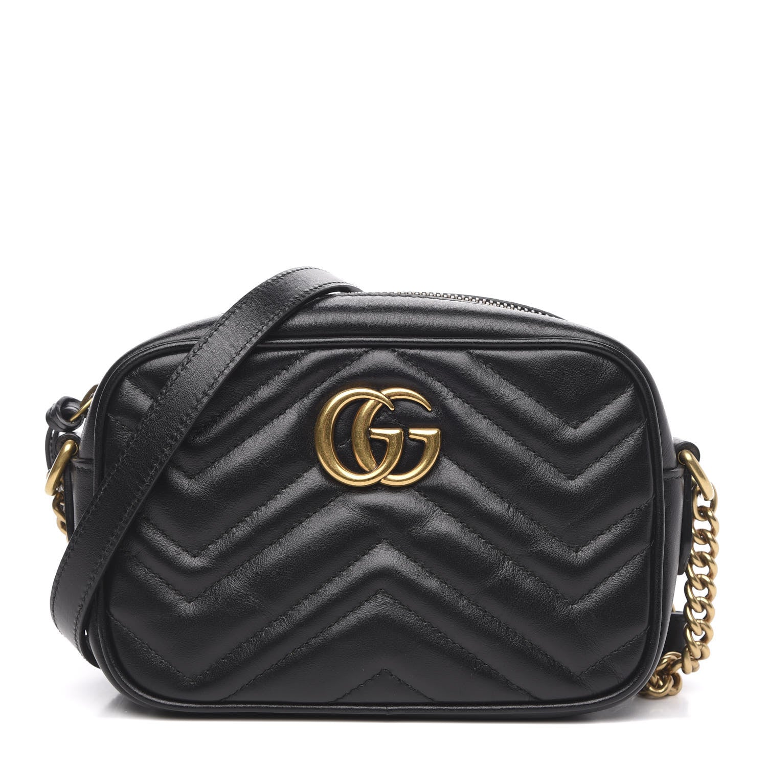 Gucci Calfskin Matelasse Mini GG Marmont Chain Shoulder Bag Black 1 of 9