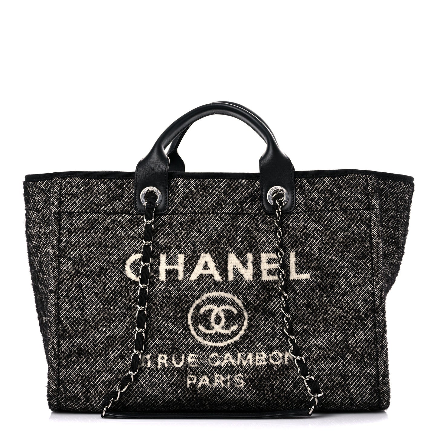 Mixed Fibers Calfskin Medium Deauville Tote Black