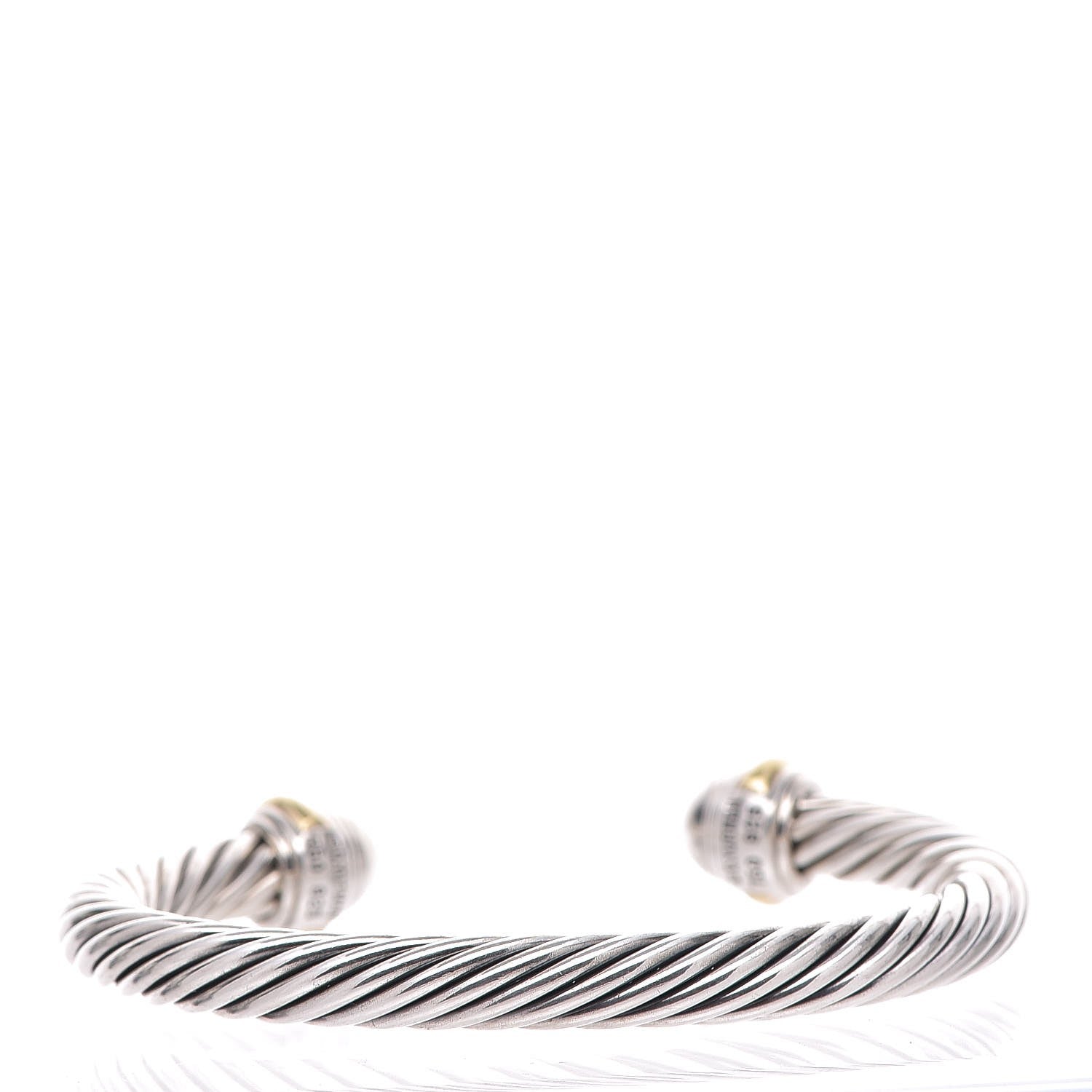 David Yurman Sterling Silver 18K Yellow Gold Diamond Pave 7mm Cable Classics Bracelet 3 of 5