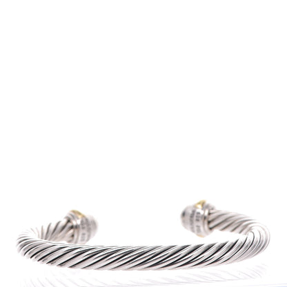 David Yurman Sterling Silver 18K Yellow Gold Diamond Pave 7mm Cable Classics Bracelet 3 of 5