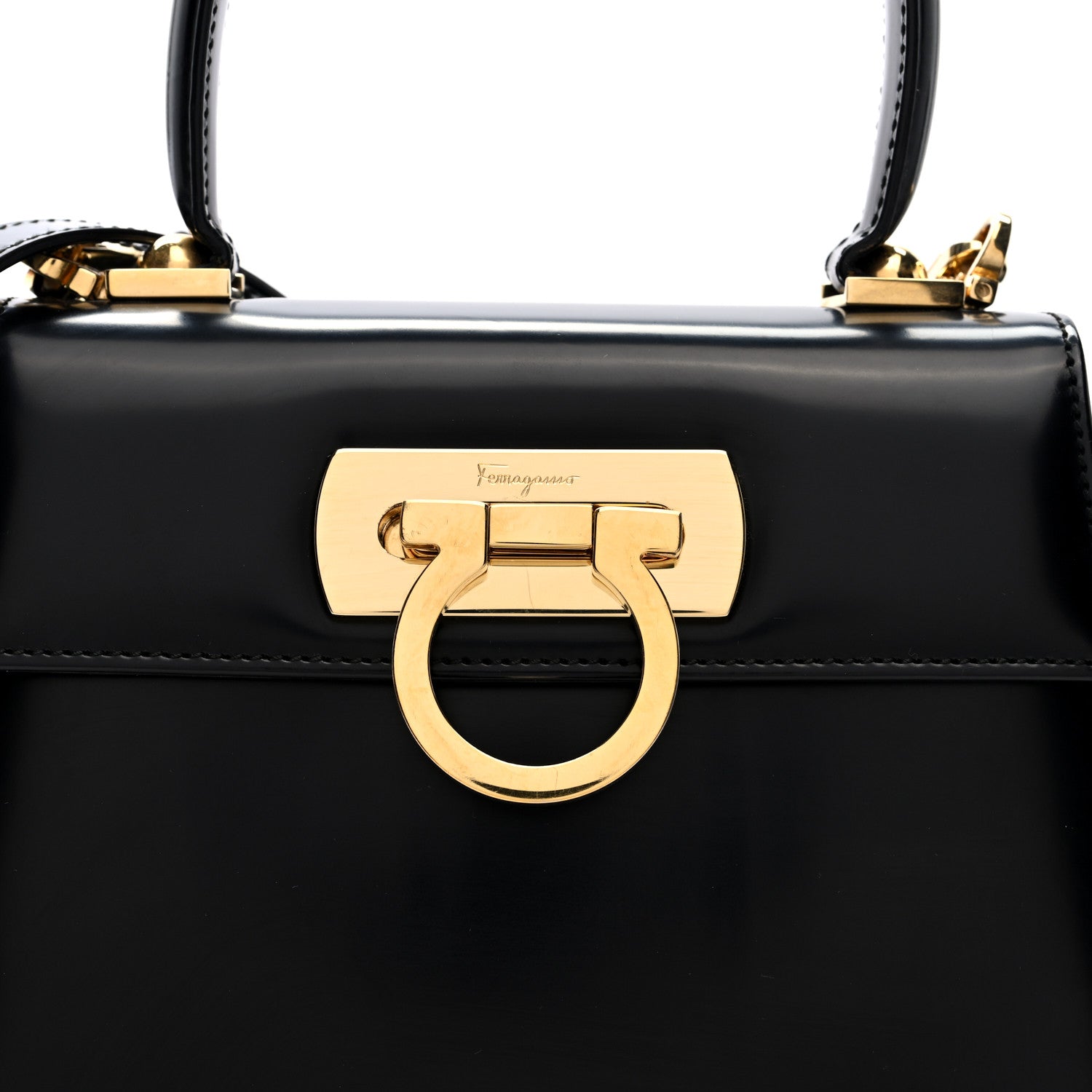 Salvatore Ferragamo Hammered Calfskin Small Iconic Top Handle Bag
