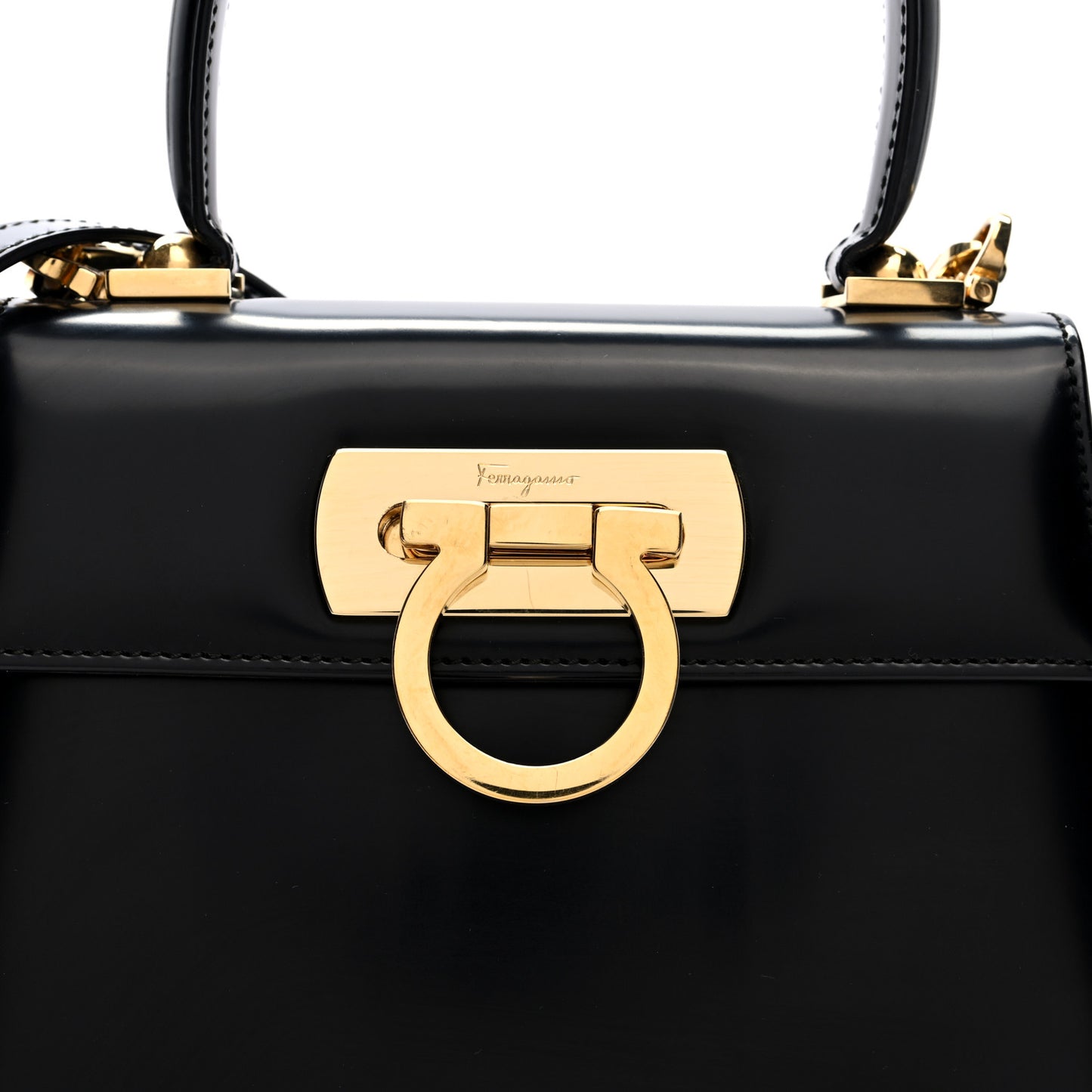 Hammered Calfskin Small Iconic Top Handle Bag Black
