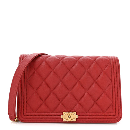 Chanel Caviar Quilted Boy Wallet On Chain WOC Red 1 of 13