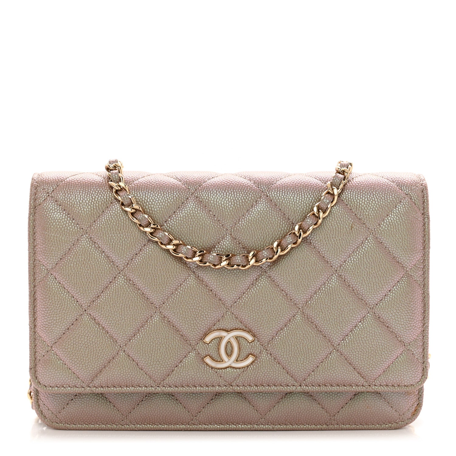 Chanel Iridescent Caviar Quilted Wallet On Chain WOC Beige 1 of 13
