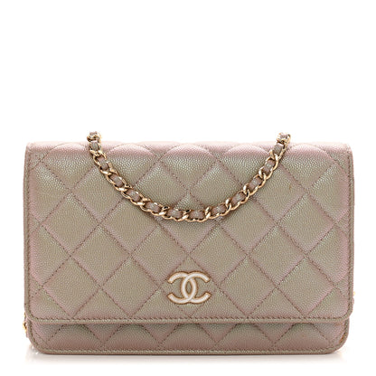 Chanel Iridescent Caviar Quilted Wallet On Chain WOC Beige 1 of 13