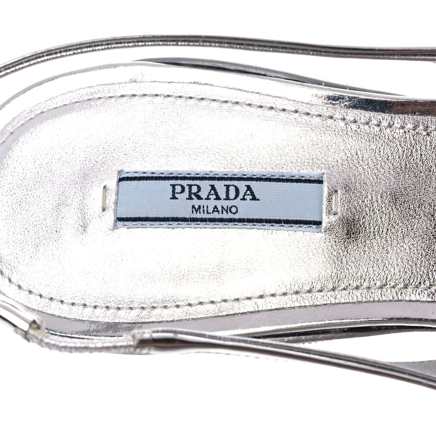 Prada Spazzolato Triangle Logo Pointed Toe 45mm Slingback Pumps 37.5 Argento 8 of 10