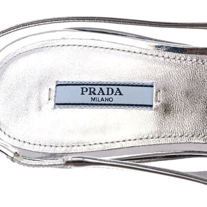 Prada Spazzolato Triangle Logo Pointed Toe 45mm Slingback Pumps 37.5 Argento 8 of 10