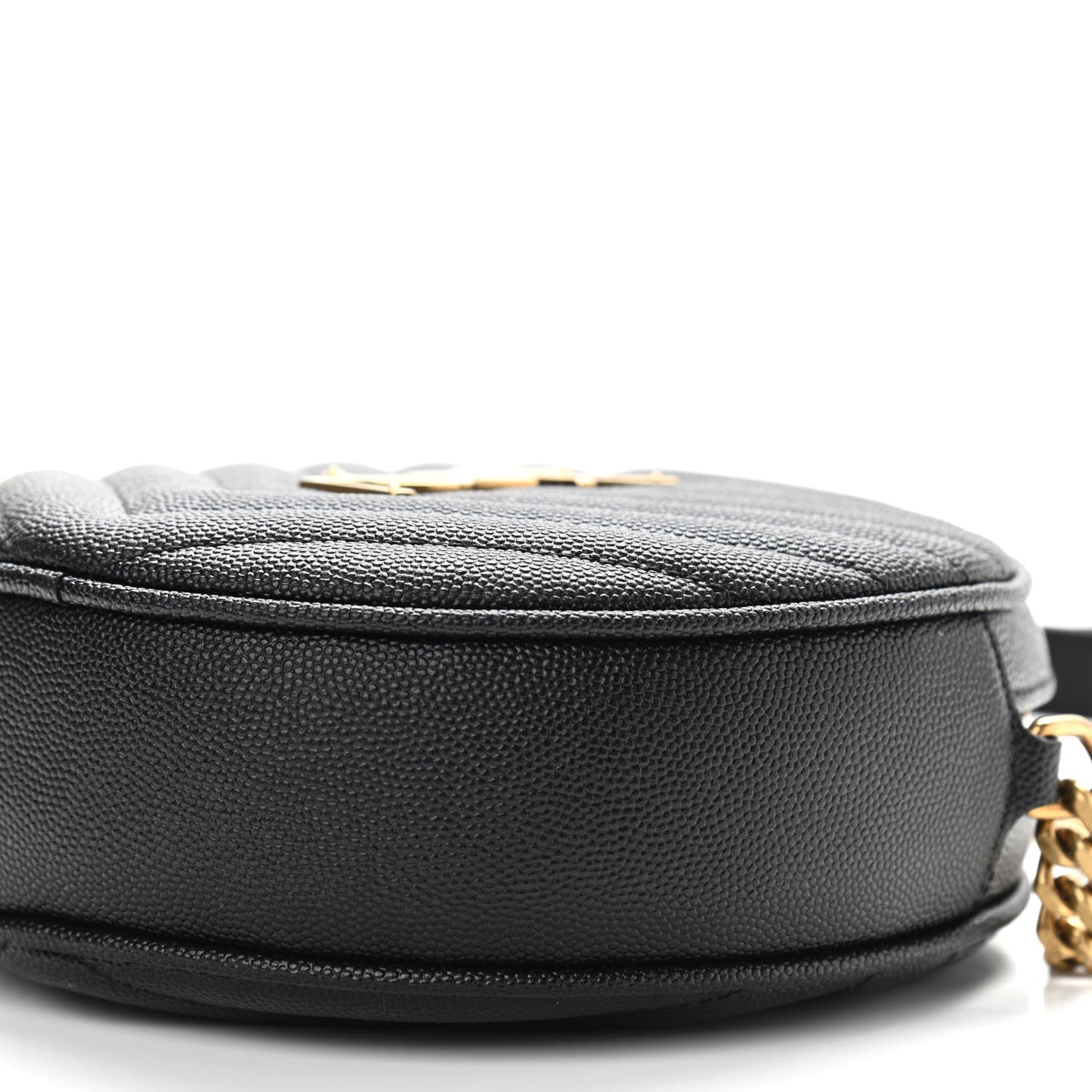 Saint Laurent Grain De Poudre Matelasse Chevron Quilted Round Vinyle Camera Bag Black 10 of 12