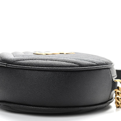 Saint Laurent Grain De Poudre Matelasse Chevron Quilted Round Vinyle Camera Bag Black 10 of 12