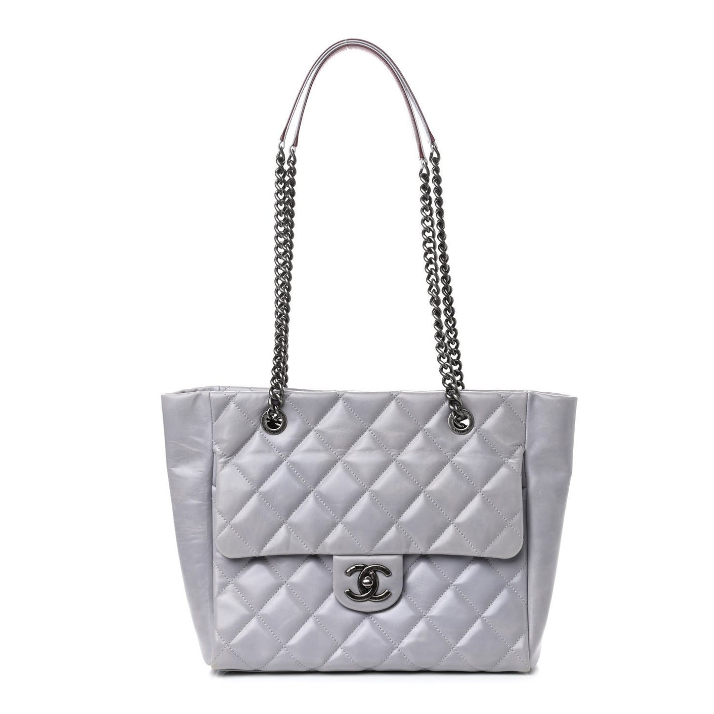 Glazed Calfskin Quilted Duo Color Small Tote Grey