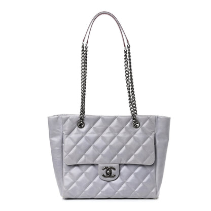 Chanel Glazed Calfskin Quilted Duo Color Small Tote Grey 1 of 4